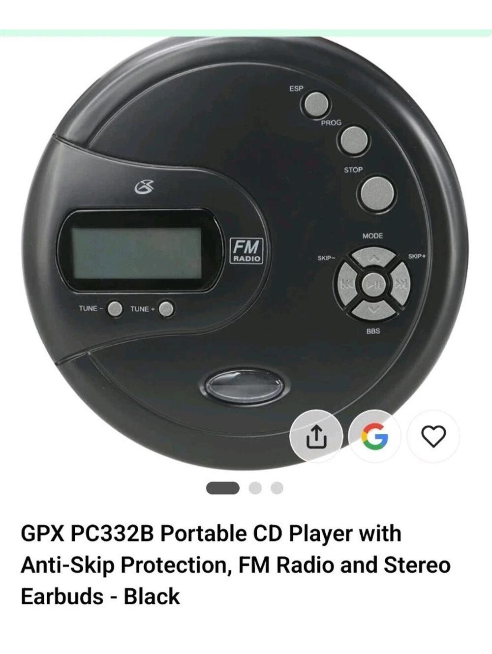GPX PC332B Portable CD Player Antiskip Protection Fm Radio Stereo Black NIB